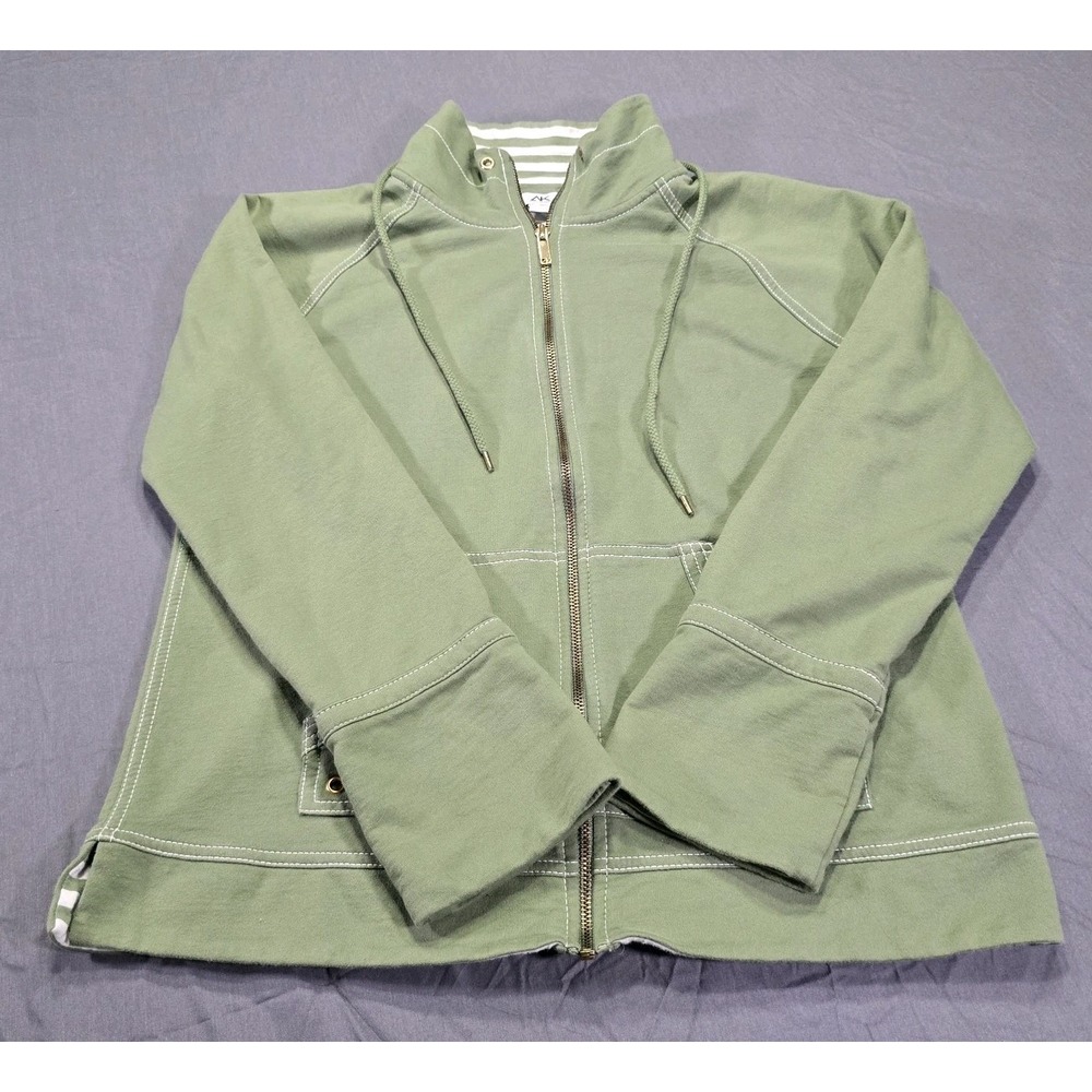 Ann Kline Sports Womens Full Zip Sweatshirt Olive/white‎ Stripes Size